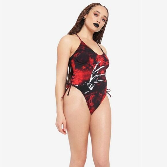 A Nightmare on Elm Street Freddy Glove Red One Piece Juniors Swimsuit - Picture 2 of 4